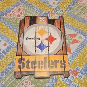 NFL Steelers Wooden Wall Art - Brown, Yellow, Blue, Red